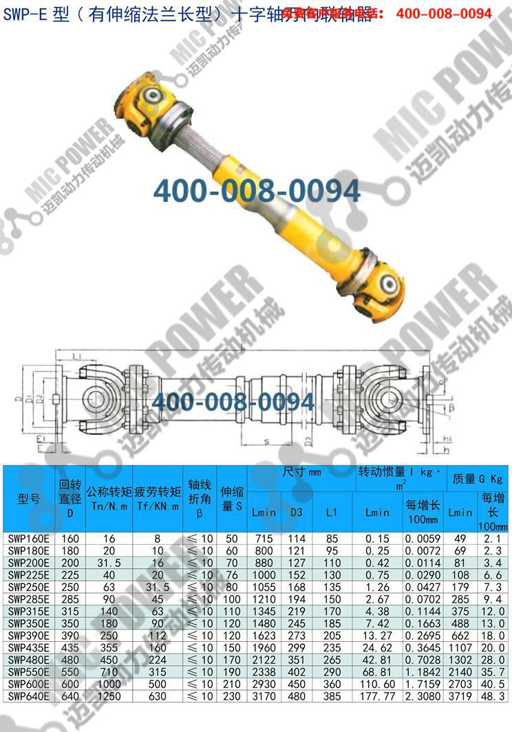 SWP-E型（有伸缩法兰长式）十字轴万向联轴器
